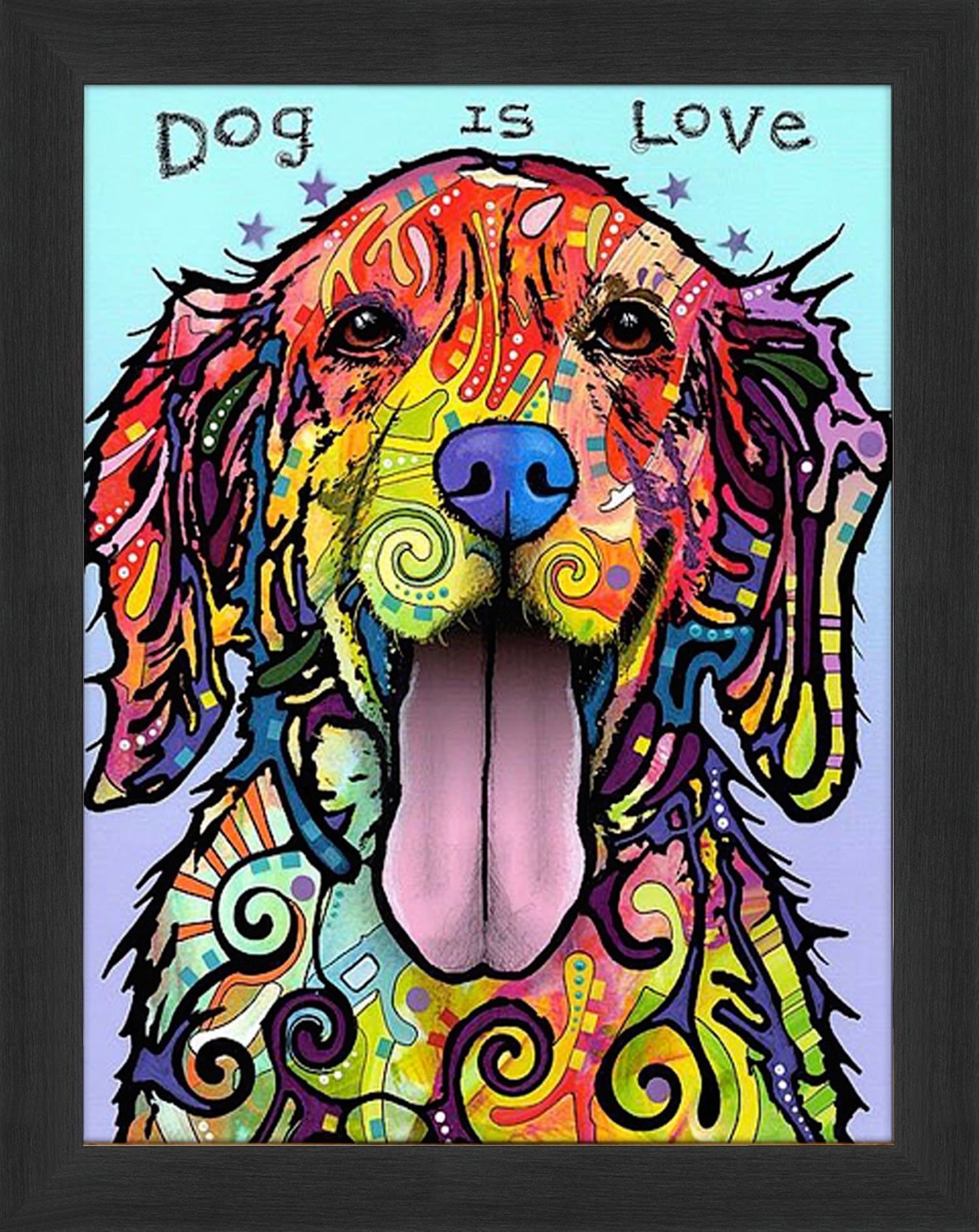 DOG IS LOVE COLORFUL  FRAMED CANVAS WALL ART (33.5