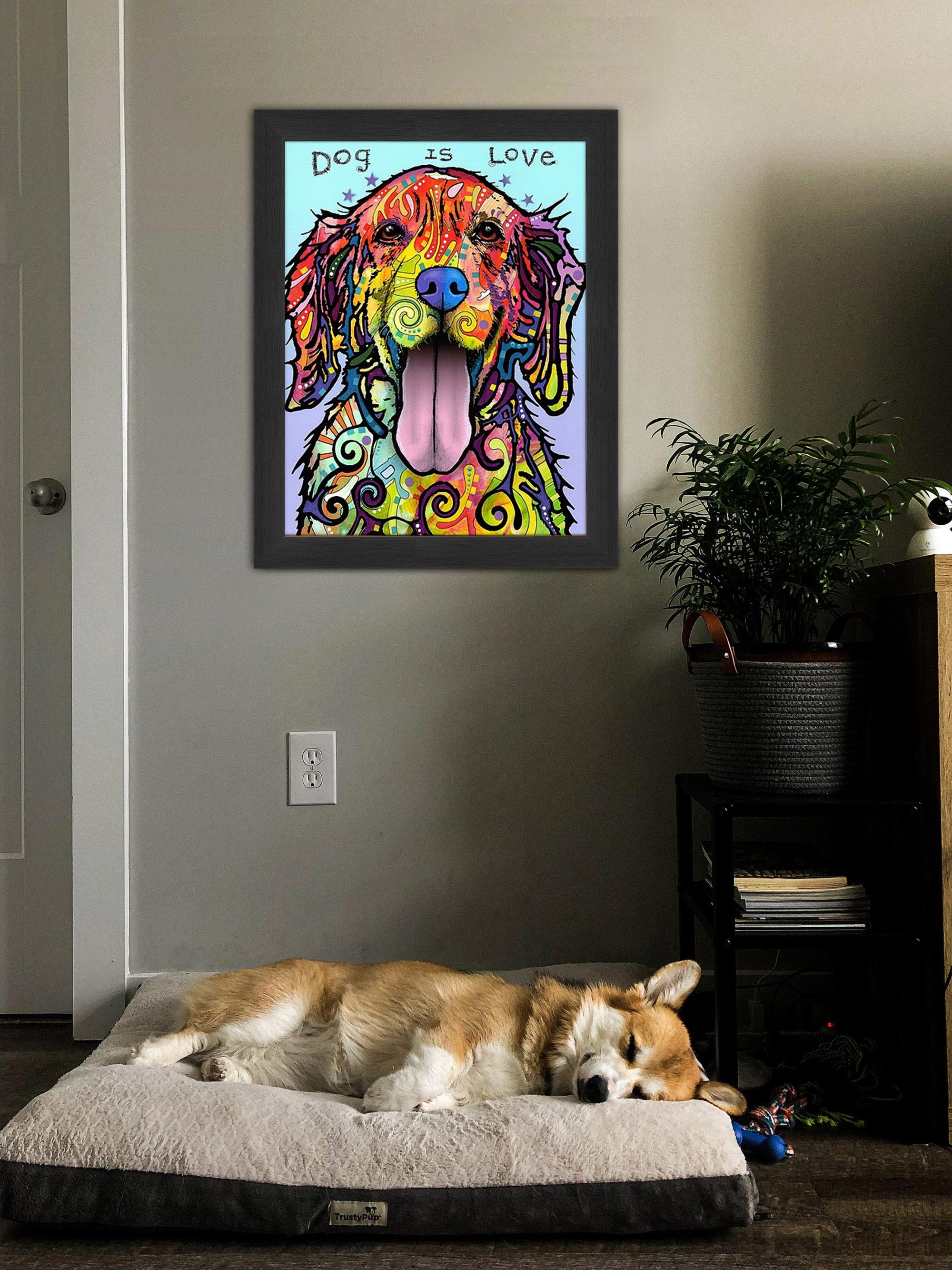 LOVE AND A DOG COLORFUL POP ART FRAMED WALL DECOR (33.5