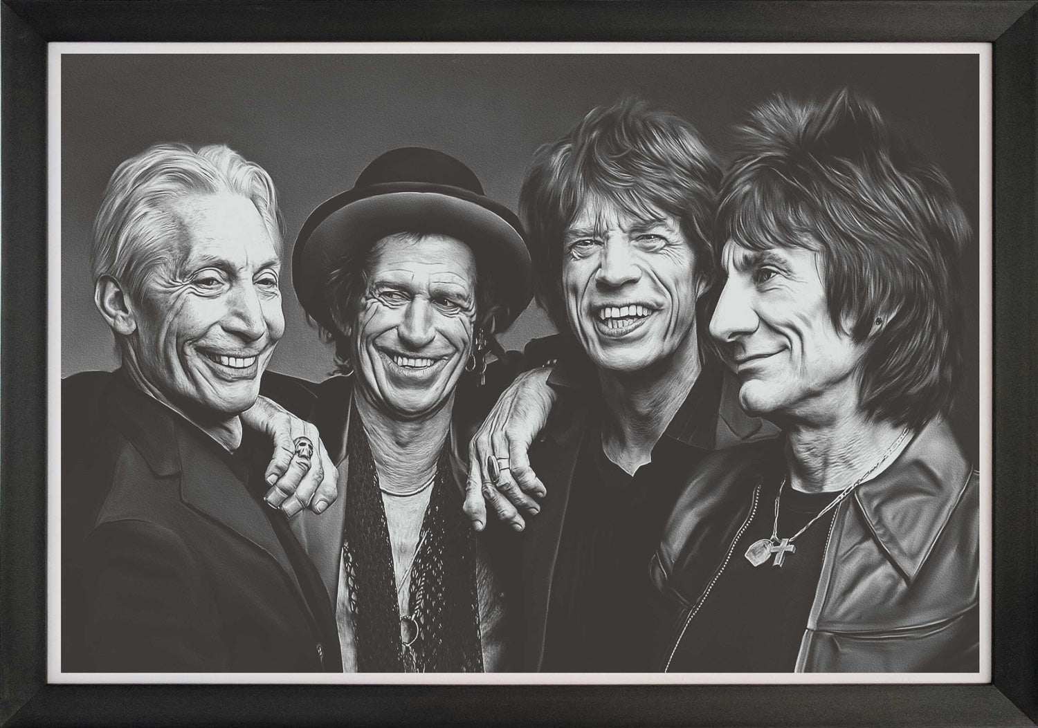 ROLLING STONES BAND PORTRAIT FRAMED ART REPRINT – ICONIC ROCK MUSIC COLLECTIBLE WALL DECOR POSTER DISPLAY (33.5