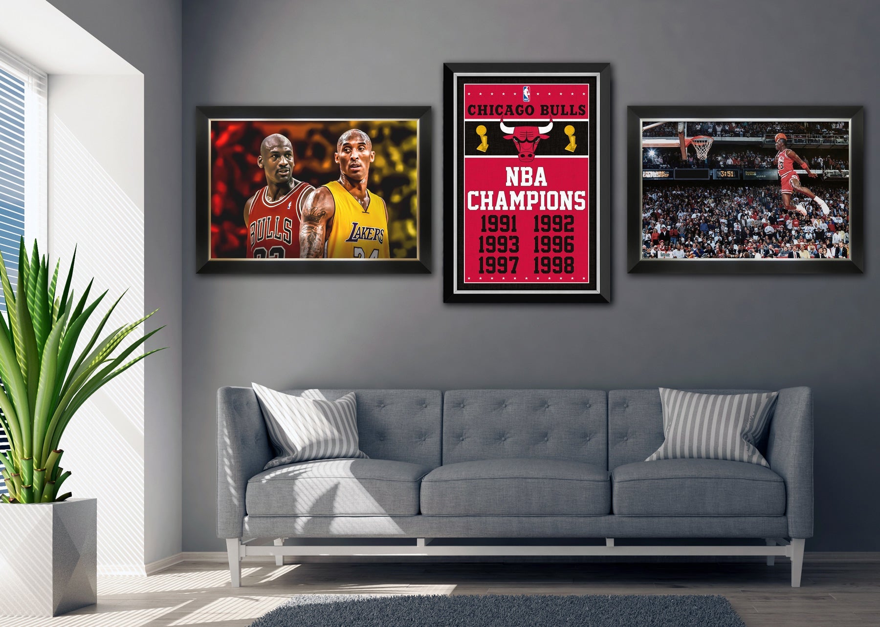 MICHAEL JORDAN & KOBE BRYANT FRAMED CANVAS – BASKETBALL ICONS WALL ART – LEGENDARY NBA DUO COLLECTIBLE PRINT (33.5
