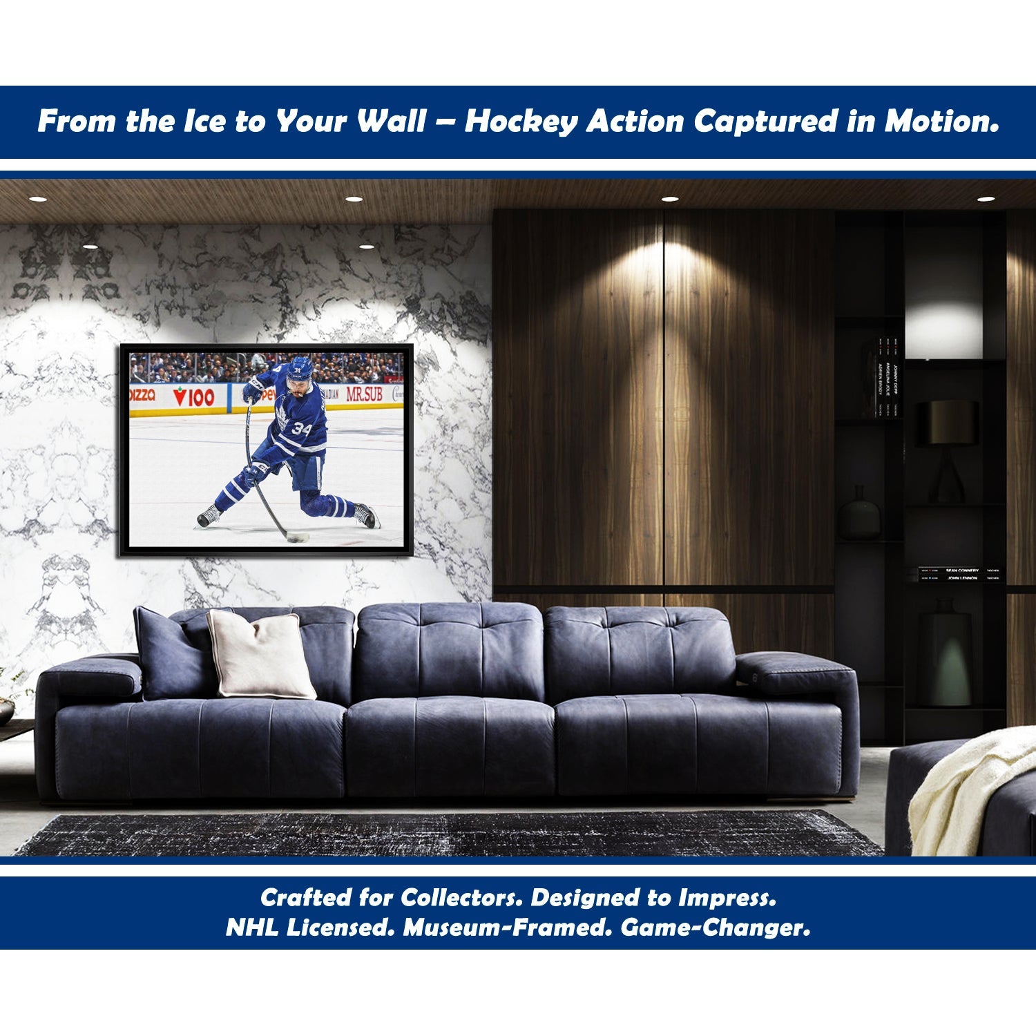 AUSTON MATTHEWS SLAPSHOT TORONTO HOCKEY NHL LICENSED FRAMED CANVAS – MUSEUM QUALITY DISPLAY PRINT FOR LEAFS FANS – SPORTS WALL ART DECOR PIECE – OFFICIAL COLLECTOR GIFT – AUTOGRAPH AUTHENTIC MEMORABILIA (31.5