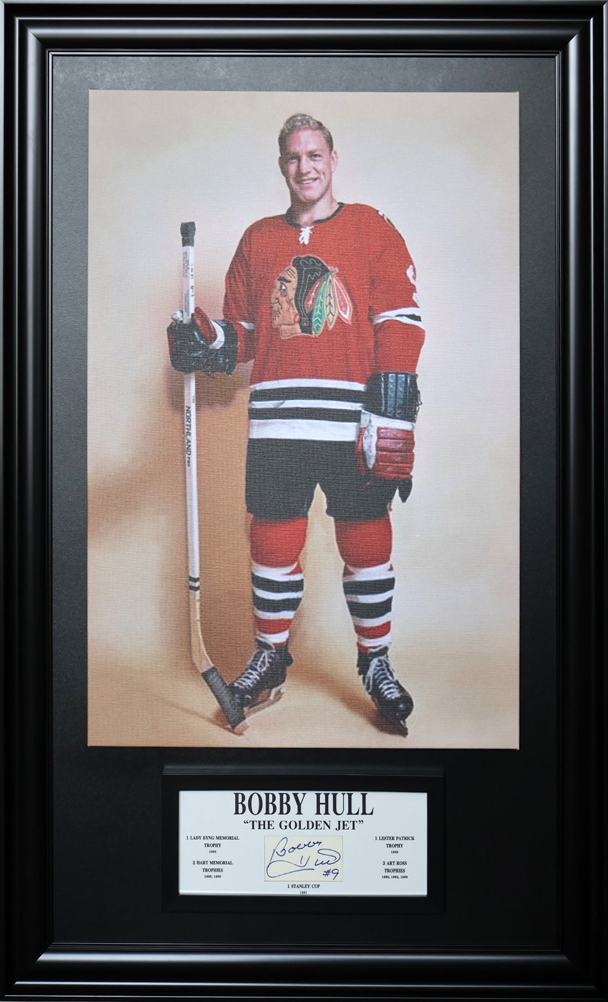 BOBBY HULL SIGNATURE FRAMED PLAQUE & CANVAS – ALL TIME GREATS OVERSIZED AUTOGRAPHED TRIBUTE (49.5