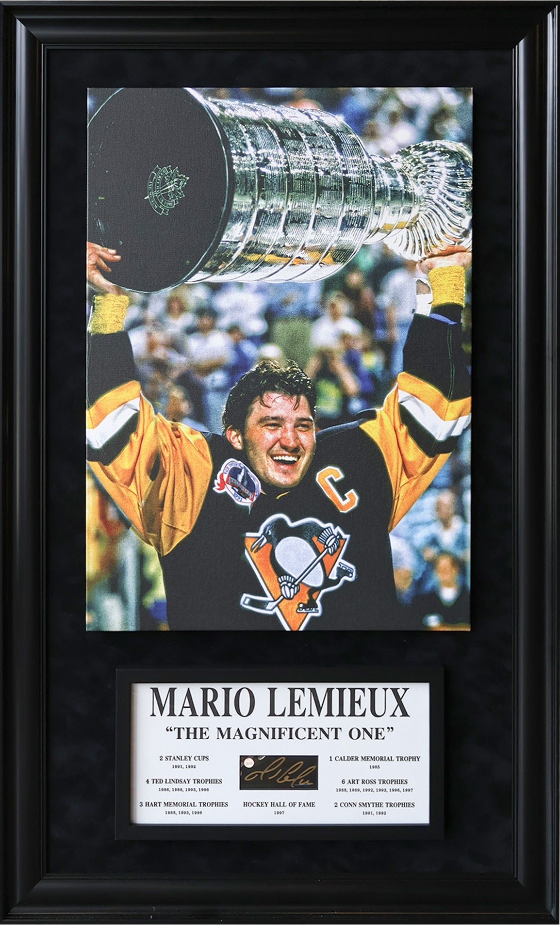 MARIO LEMIEUX SIGNATURE PLAQUE & CANVAS – ALL TIME GREATS OVERSIZED AUTOGRAPHED DISPLAY (49.5