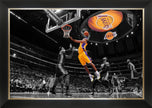 KOBE BRYANT SOARS OVER LEBRON JAMES FRAMED CANVAS – ICONIC LAKERS VS HEAT DUNK – LA BASKETBALL LEGEND WALL ART – NBA TRIBUTE DISPLAY (33.5