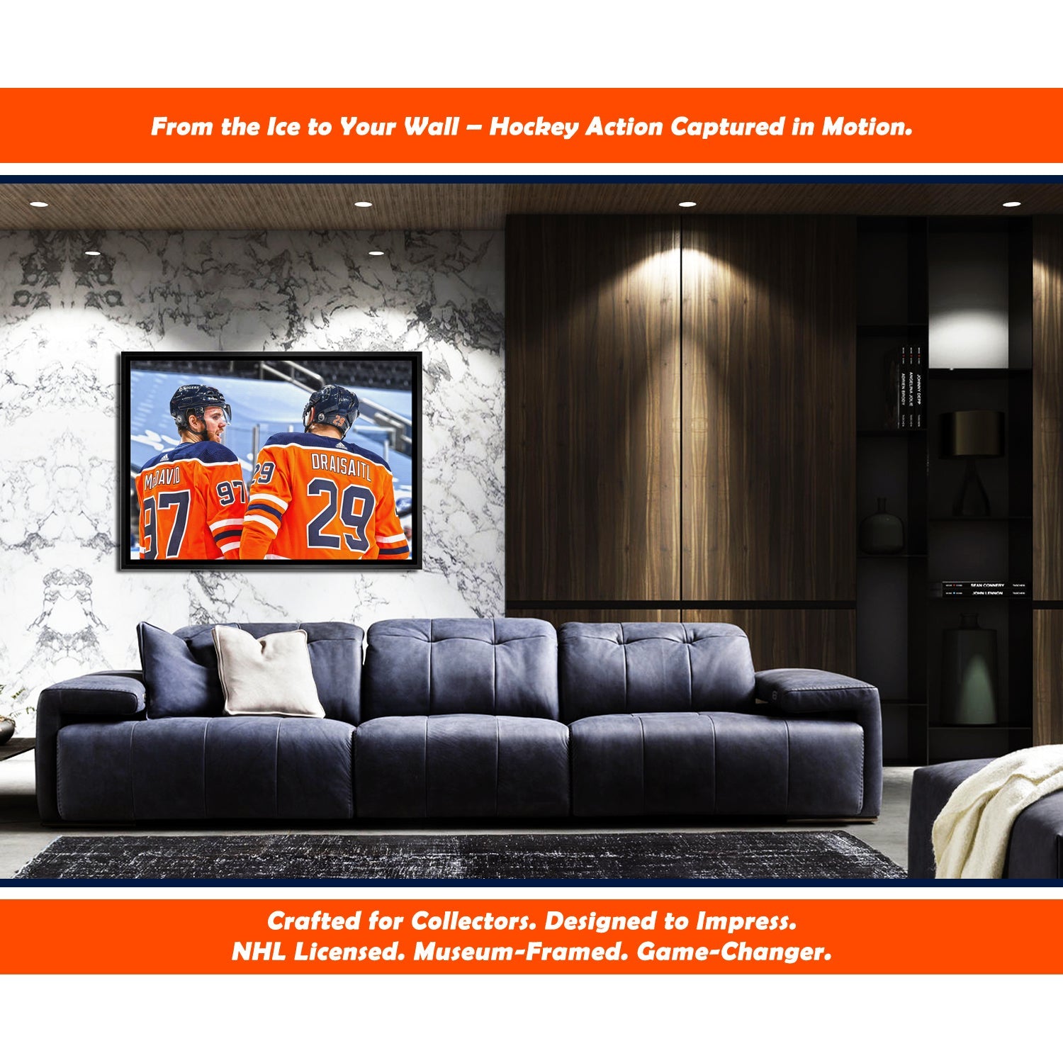 CONNOR MCDAVID AND LEON DRAISAITL EDMONTON FRAMED COLLECTIBLE – CANVAS PRINT WALL ART NHL LICENSED MEMORABILIA DECOR GIFT HOCKEY FAN TRIBUTE DISPLAY (31.5