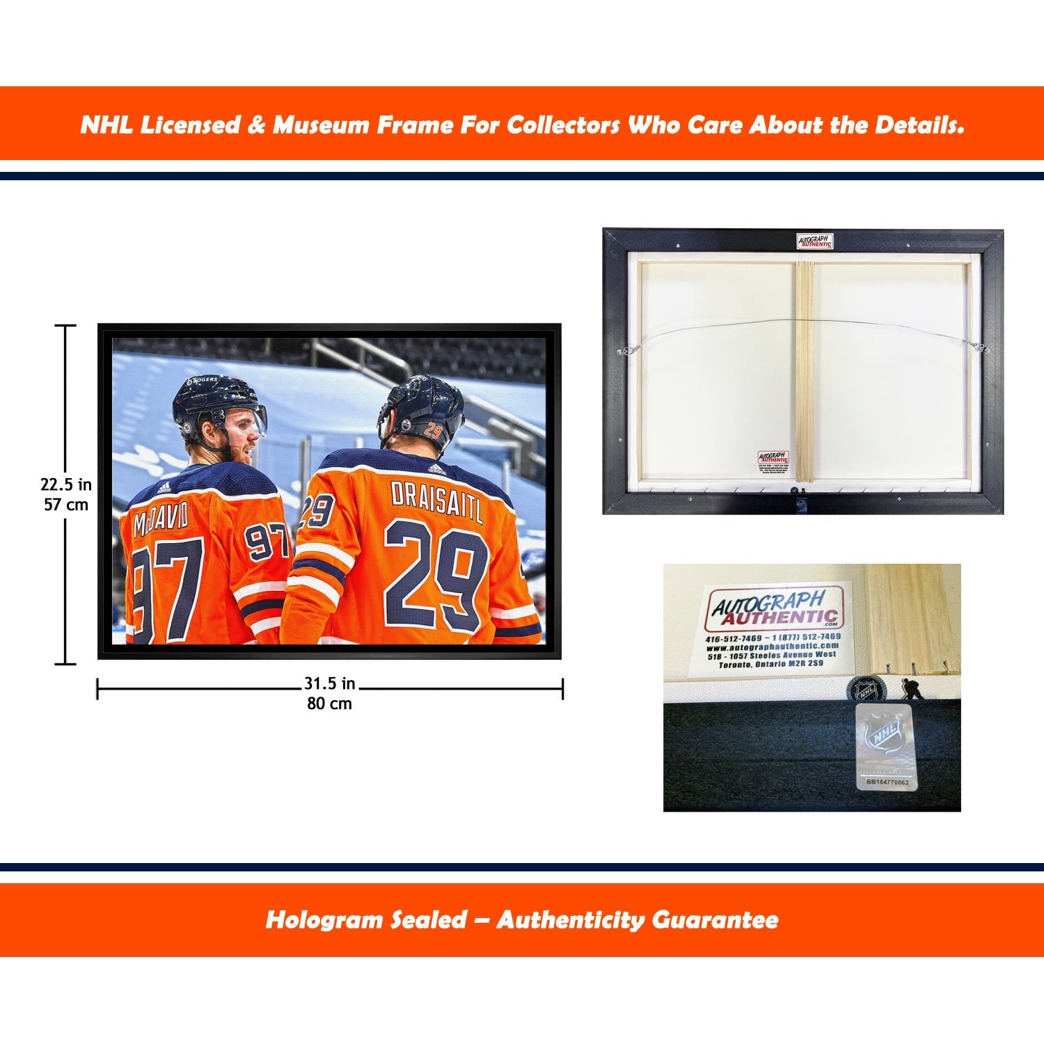 CONNOR MCDAVID AND LEON DRAISAITL EDMONTON FRAMED COLLECTIBLE – CANVAS PRINT WALL ART NHL LICENSED MEMORABILIA DECOR GIFT HOCKEY FAN TRIBUTE DISPLAY (31.5