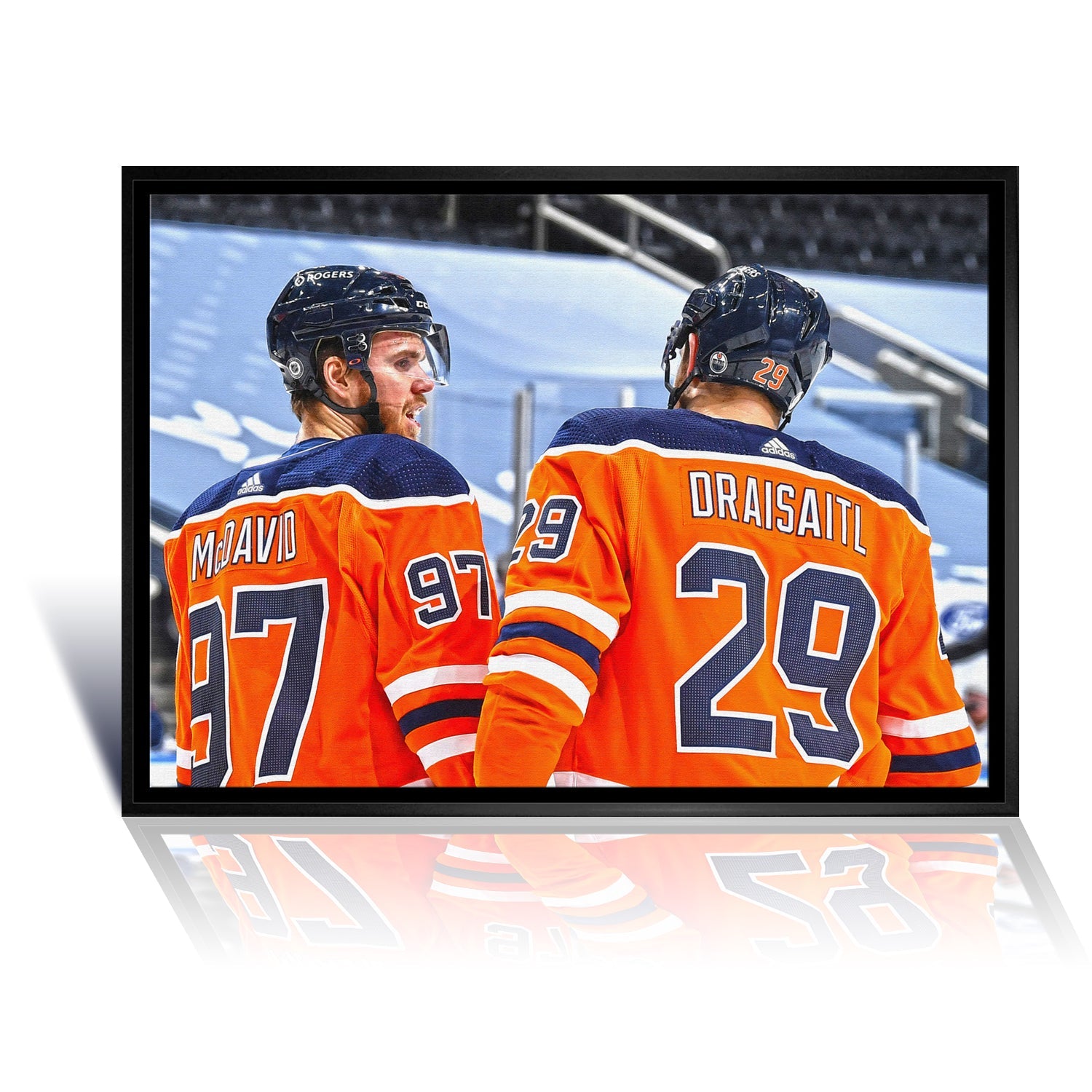 CONNOR MCDAVID AND LEON DRAISAITL EDMONTON FRAMED COLLECTIBLE – CANVAS PRINT WALL ART NHL LICENSED MEMORABILIA DECOR GIFT HOCKEY FAN TRIBUTE DISPLAY (31.5