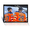 CONNOR MCDAVID AND LEON DRAISAITL EDMONTON FRAMED COLLECTIBLE – CANVAS PRINT WALL ART NHL LICENSED MEMORABILIA DECOR GIFT HOCKEY FAN TRIBUTE DISPLAY (31.5
