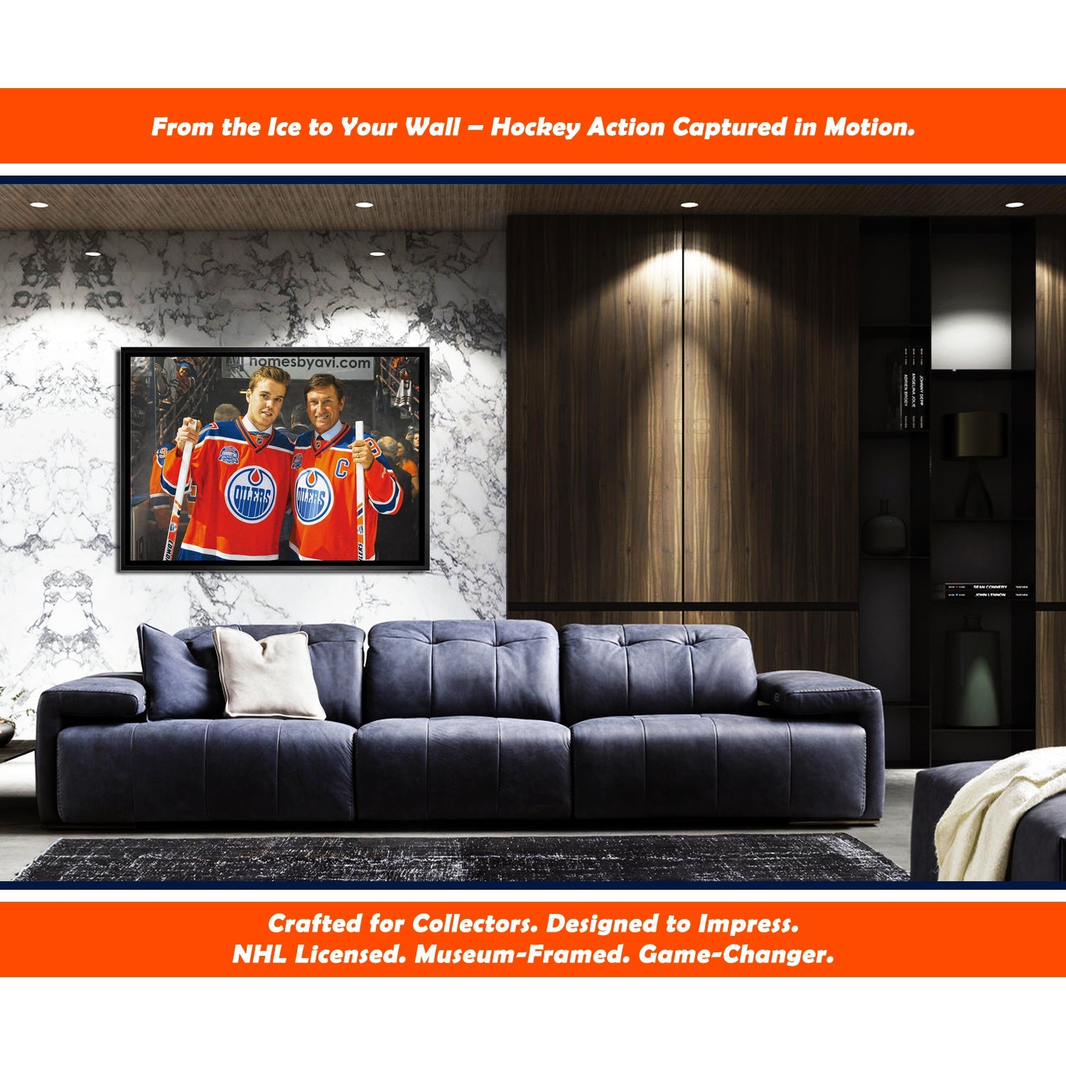 WAYNE GRETZKY CONNOR MCDAVID EDMONTON OILERS NHL LEGENDS MUSEUM-FRAMED CANVAS WALL ART COLLECTIBLE GIFT DISPLAY (31.5