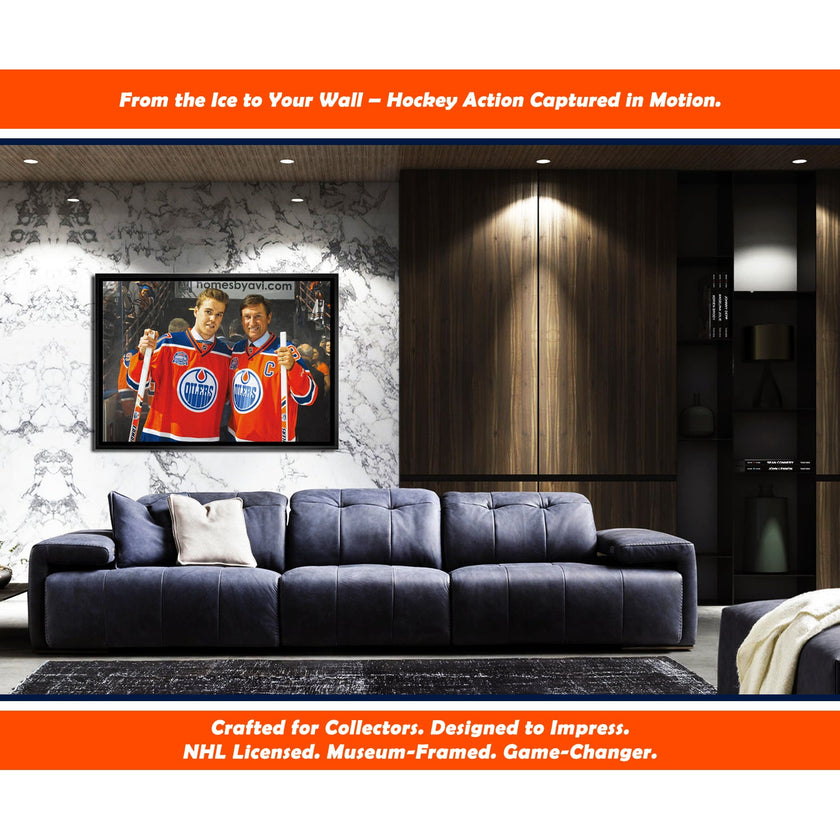 WAYNE GRETZKY CONNOR MCDAVID EDMONTON OILERS NHL LEGENDS MUSEUM-FRAMED CANVAS WALL ART COLLECTIBLE GIFT DISPLAY (31.5