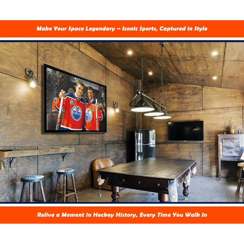 WAYNE GRETZKY CONNOR MCDAVID EDMONTON OILERS NHL LEGENDS MUSEUM-FRAMED CANVAS WALL ART COLLECTIBLE GIFT DISPLAY (31.5