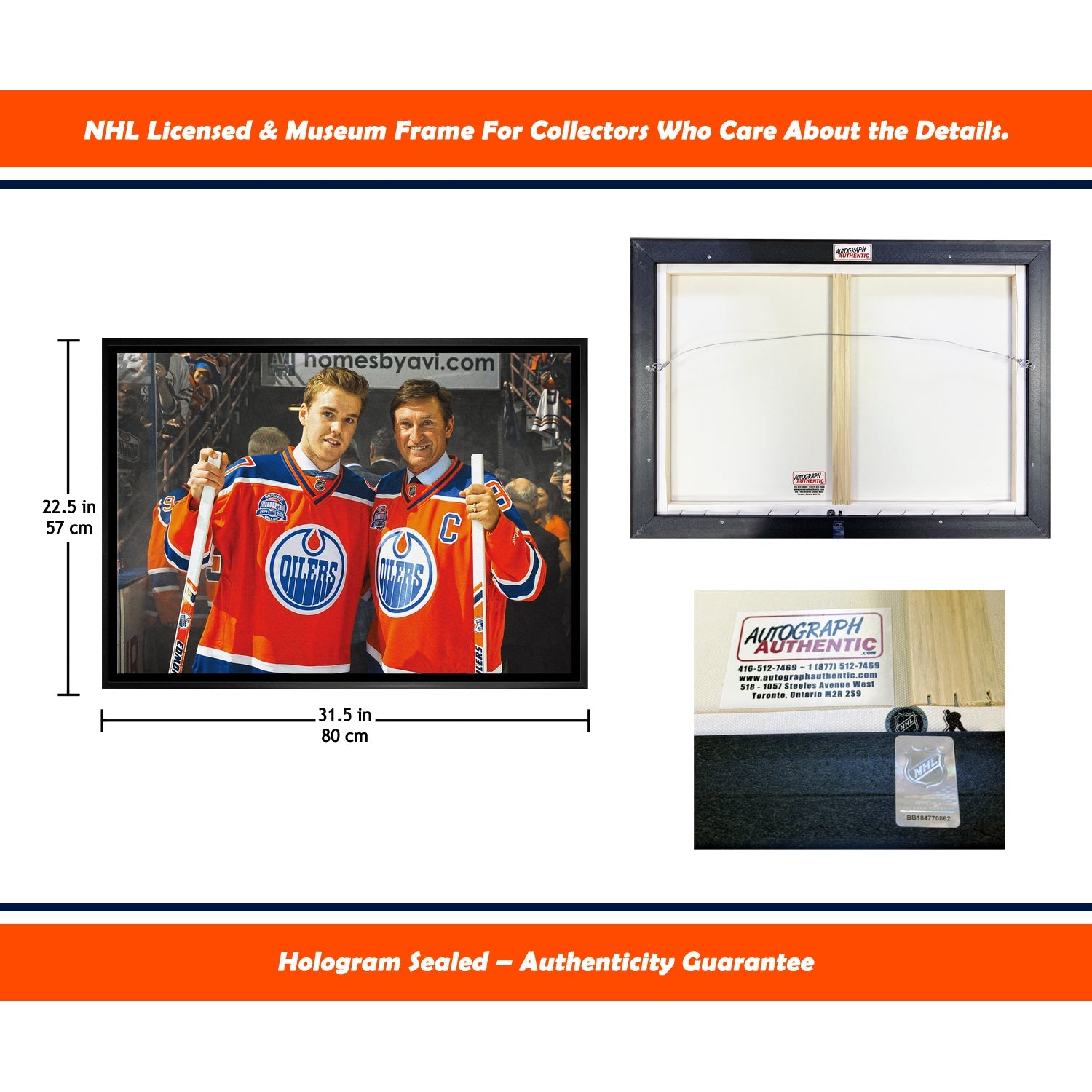 WAYNE GRETZKY CONNOR MCDAVID EDMONTON OILERS NHL LEGENDS MUSEUM-FRAMED CANVAS WALL ART COLLECTIBLE GIFT DISPLAY (31.5