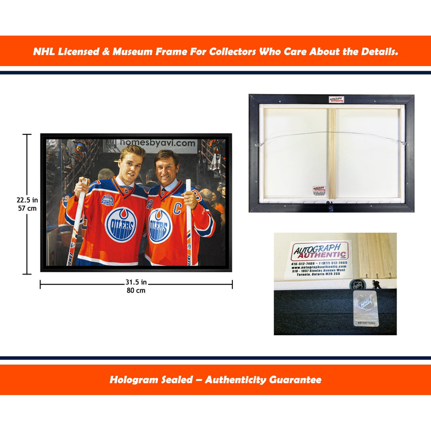 WAYNE GRETZKY CONNOR MCDAVID EDMONTON OILERS NHL LEGENDS MUSEUM-FRAMED CANVAS WALL ART COLLECTIBLE GIFT DISPLAY (31.5
