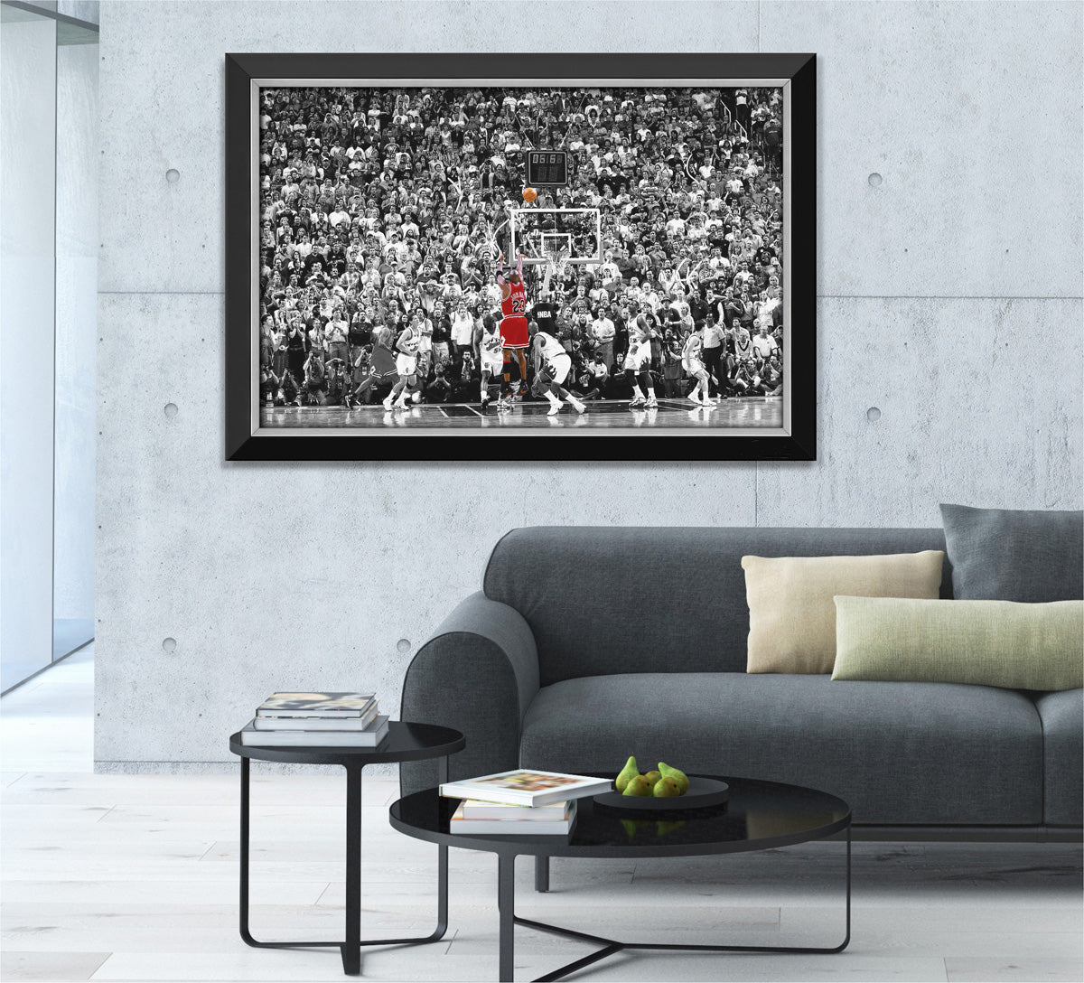 MICHAEL JORDAN LAST SHOT FRAMED CANVAS – ICONIC NBA MOMENT WALL ART – BASKETBALL COLLECTIBLE DISPLAY PIECE (33.5