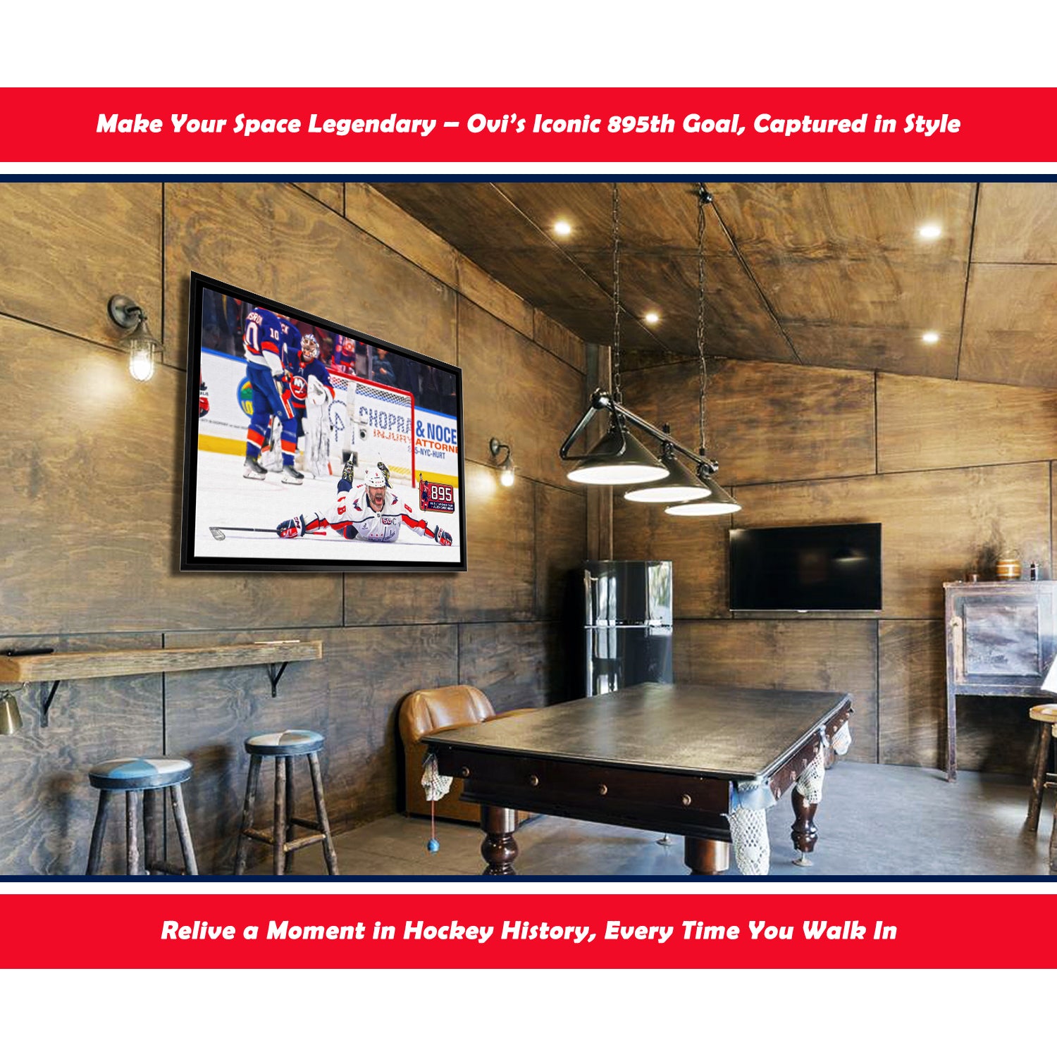 ALEXANDER OVECHKIN RECORD BREAKING GOAL #895 NHL WASHINGTON LICENSED FRAMED COLLECTIBLE CAPITALS POSTER MEMORABILIA WALL ART HOCKEY DECOR THE GREAT 8 (31.5