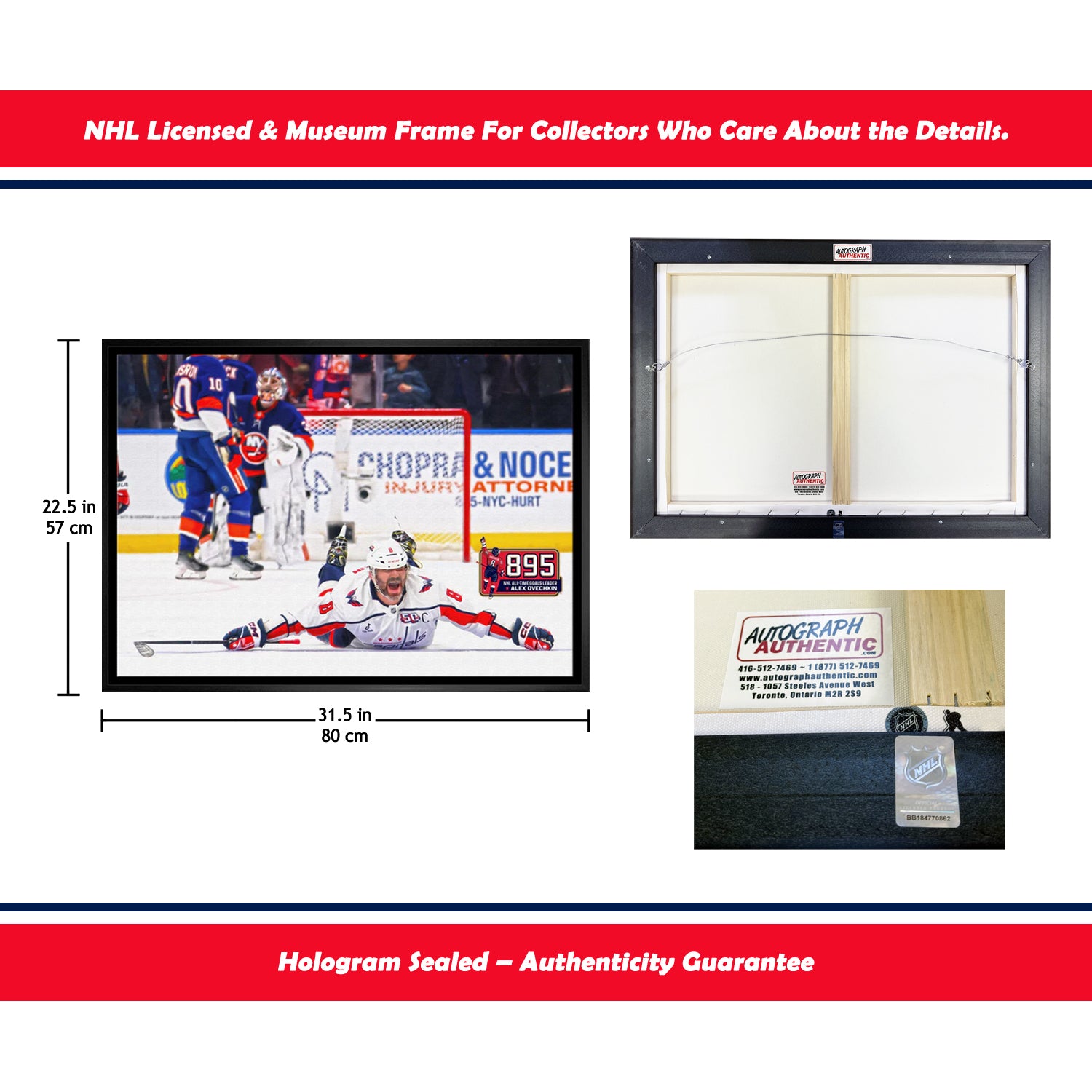 ALEXANDER OVECHKIN RECORD BREAKING GOAL #895 NHL WASHINGTON LICENSED FRAMED COLLECTIBLE CAPITALS POSTER MEMORABILIA WALL ART HOCKEY DECOR THE GREAT 8 (31.5