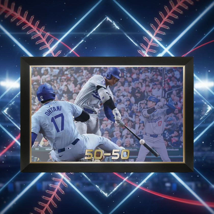 SHOHEI OHTANI FRAMED CANVAS - 50 HR / 50 SB RECORD SEASON - LEGENDARY MLB PERFORMANCE (33.5