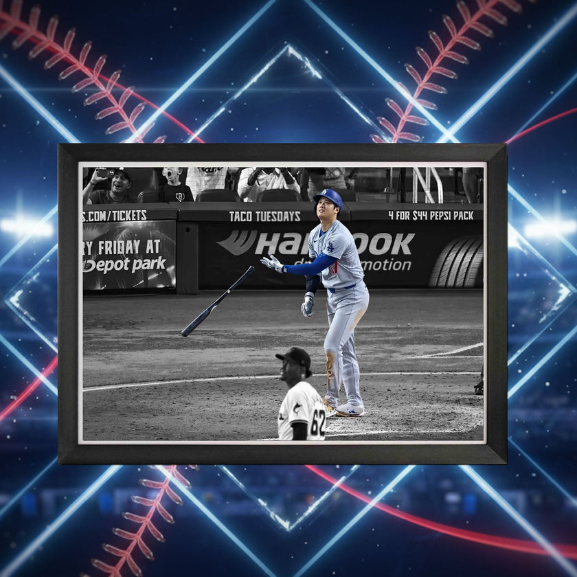 SHOHEI OHTANI FRAMED CANVAS - 50TH HOME RUN RECORD MOMENT - LOS ANGELES BASEBALL STAR (33.5