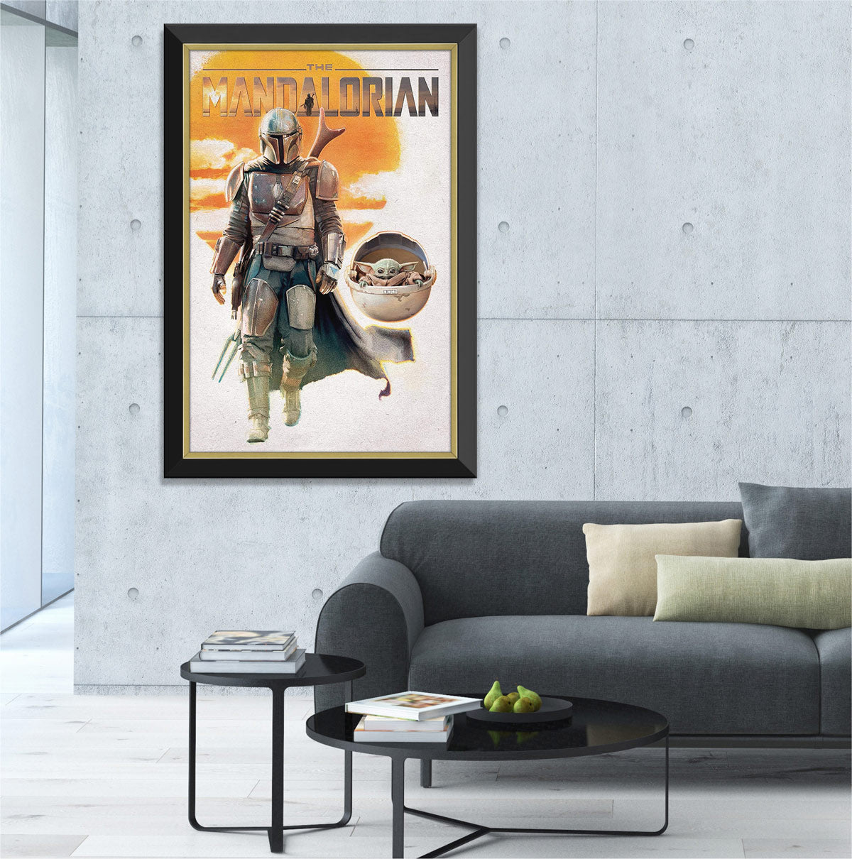 STAR WARS THE MANDALORIAN MANDO AND BABY YODA GROGU FRAMED POSTER PRINT WALL ART COLLECTIBLE (33.5