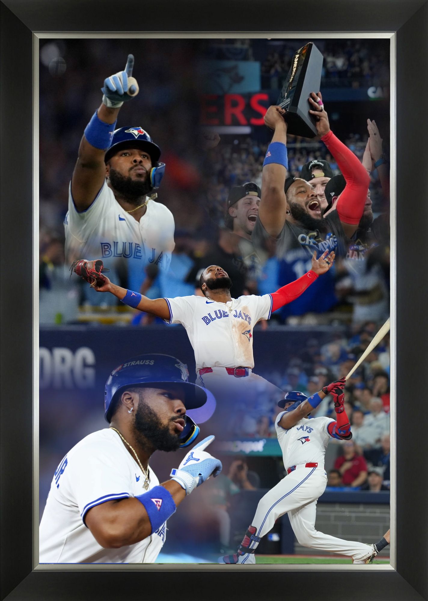 VLADIMIR GUERRERO JR. 2025 ALCS CHAMPIONSHIP MOMENTS – TORONTO BLUE JAYS BASEBALL FRAMED COLLAGE CANVAS - 33.5