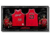 MICHAEL JORDAN EPIC CHICAGO BULLS FRAMED ROOKIE & FINAL SEASON JERSEYS – OVERSIZED 97X45 INCH UDA AUTHENTICATED UPPER DECK NBA COLLECTIBLE WALL ART – DUAL SIGNED TRIBUTE