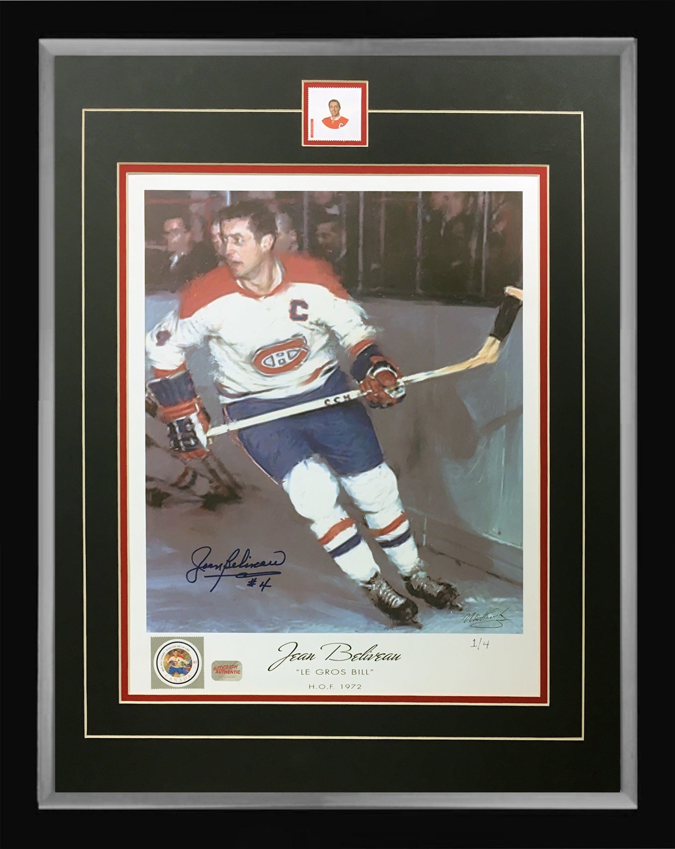 JEAN BELIVEAU AUTOGRAPHED FRAMED LITHOGRAPH – RARE LTD. ED. #1 OF 4 – MONTREAL CANADIENS COLLECTIBLE ART (24