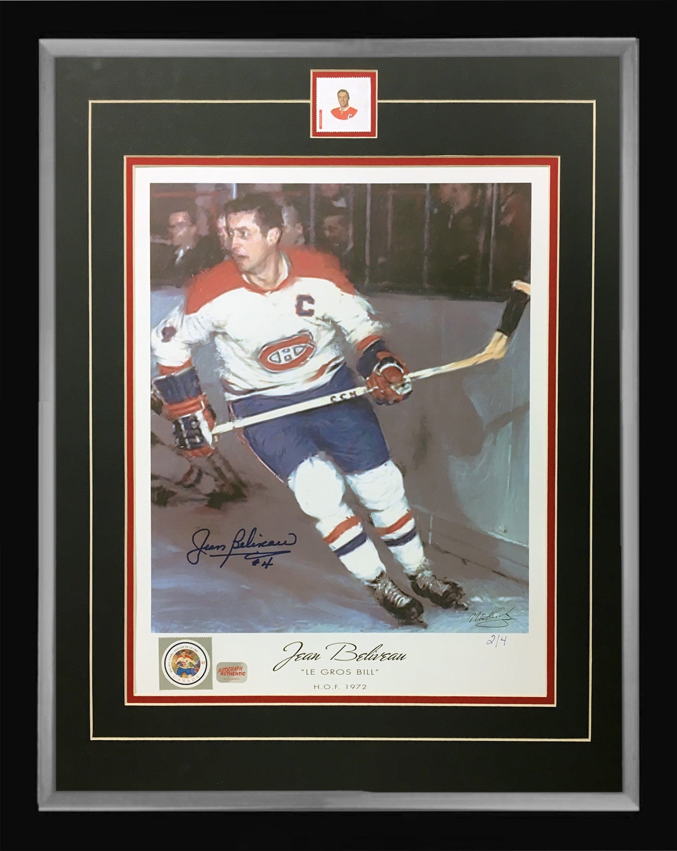 JEAN BELIVEAU SIGNED FRAMED LITHOGRAPH – LIMITED EDITION #2 OF 4 – CANADIENS COLLECTIBLE DISPLAY (24