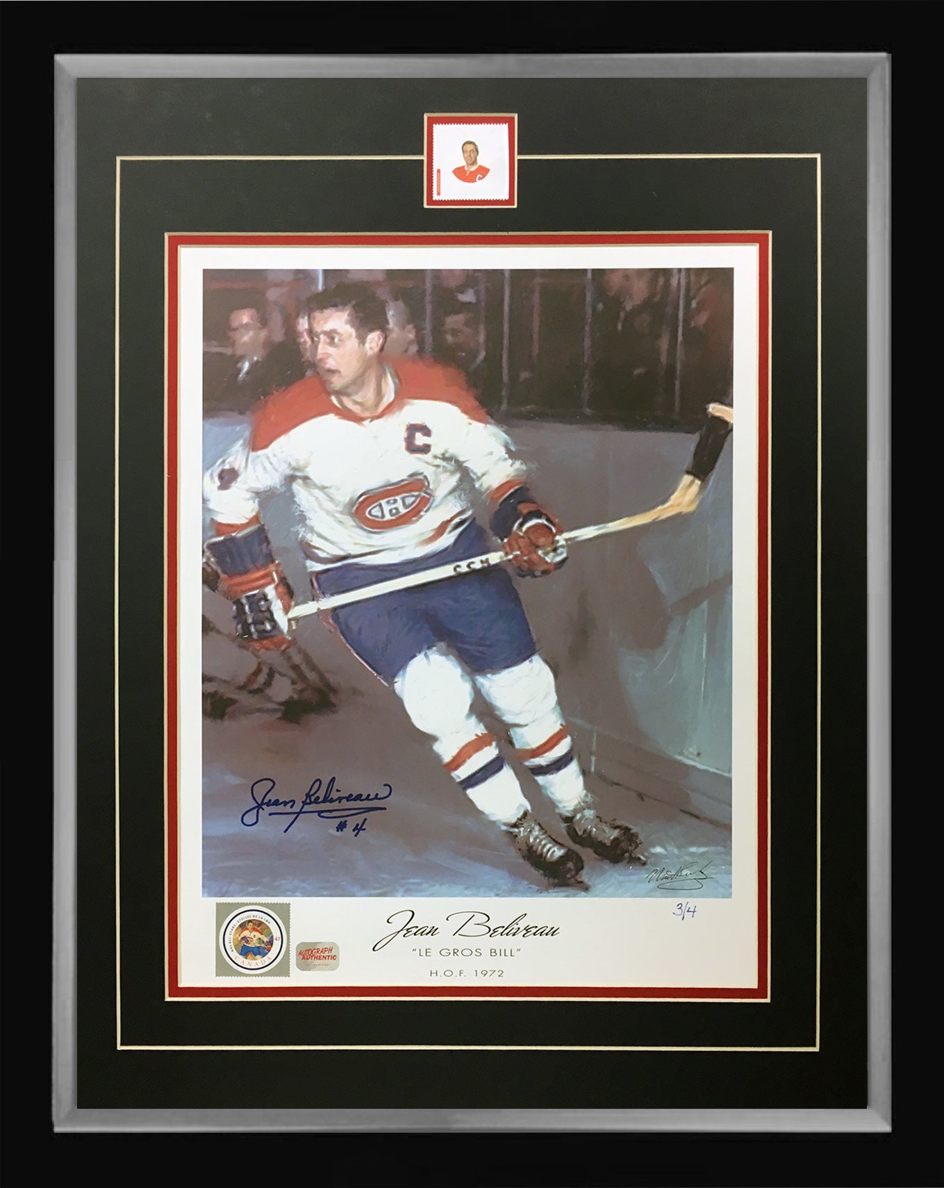 JEAN BELIVEAU AUTOGRAPHED LITHOGRAPH – RARE LTD. ED. #3 OF 4 – FRAMED CANADIENS NHL ART (24