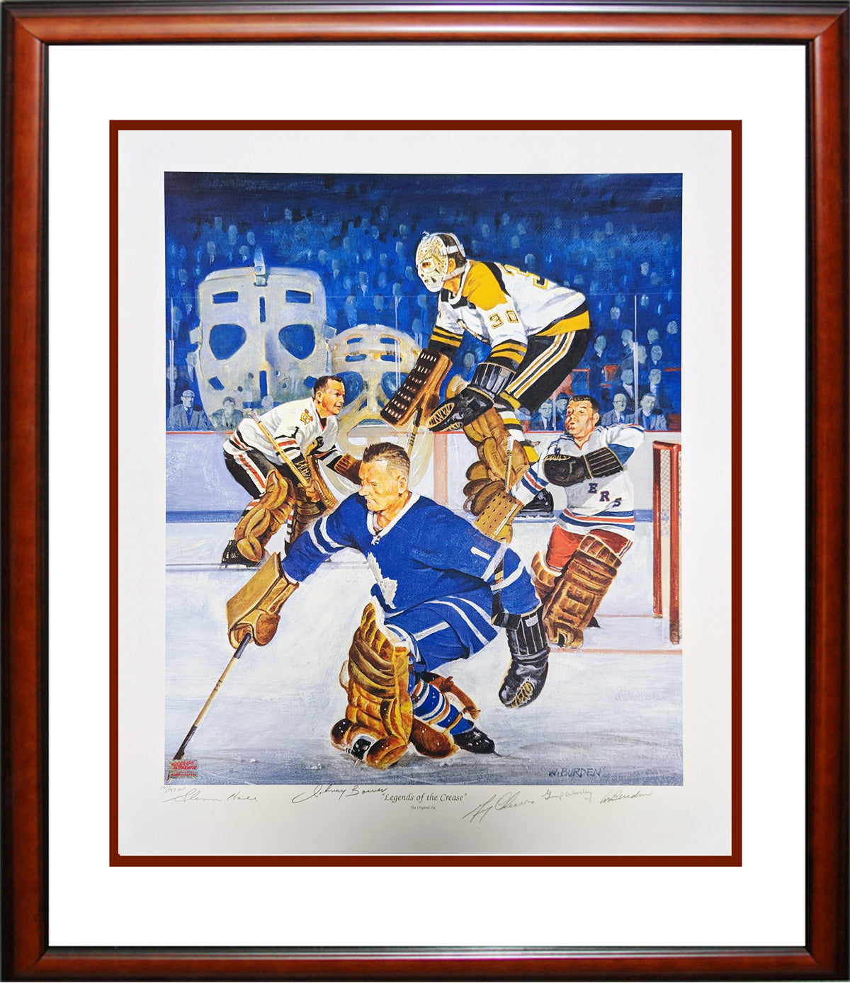 FRAMED LEGENDS OF THE CREASE ARTIST PROOF LITHOGRAPH – SIGNED BY BOWER, CHEEVERS, HALL & WORSLEY – LTD ED /197 (30