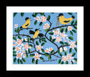 FRAMED ART PRINT BY MAUD LEWIS YELLOW BIRDS FOLK ART PAINTING FLAT STYLE WALL DECOR 24 X 28 INCHES
