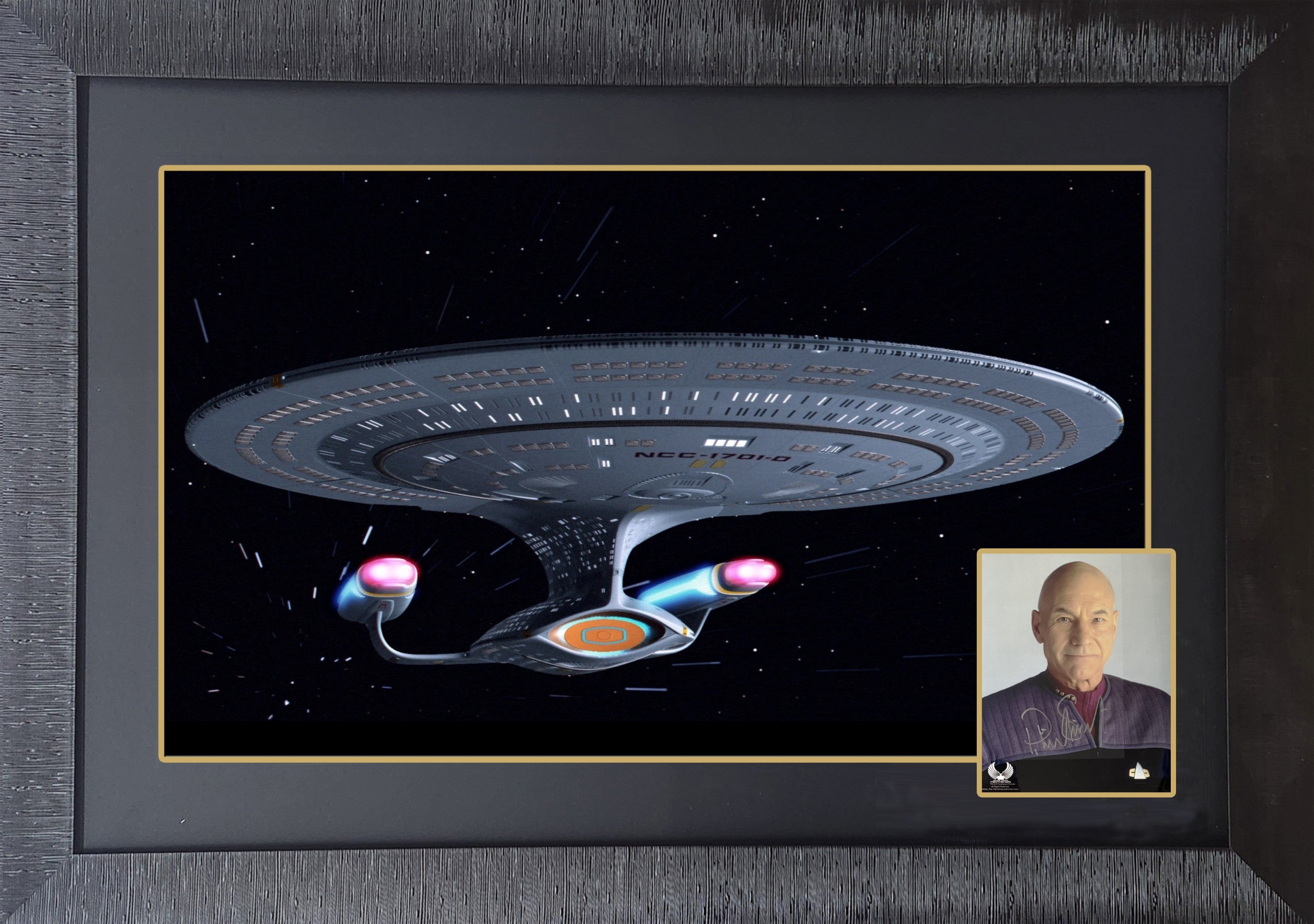 PATRICK STEWART AS CAPTAIN JEAN-LUC PICARD SIGNED DISPLAY WITH ENTERPRISE-D STARSHIP (38