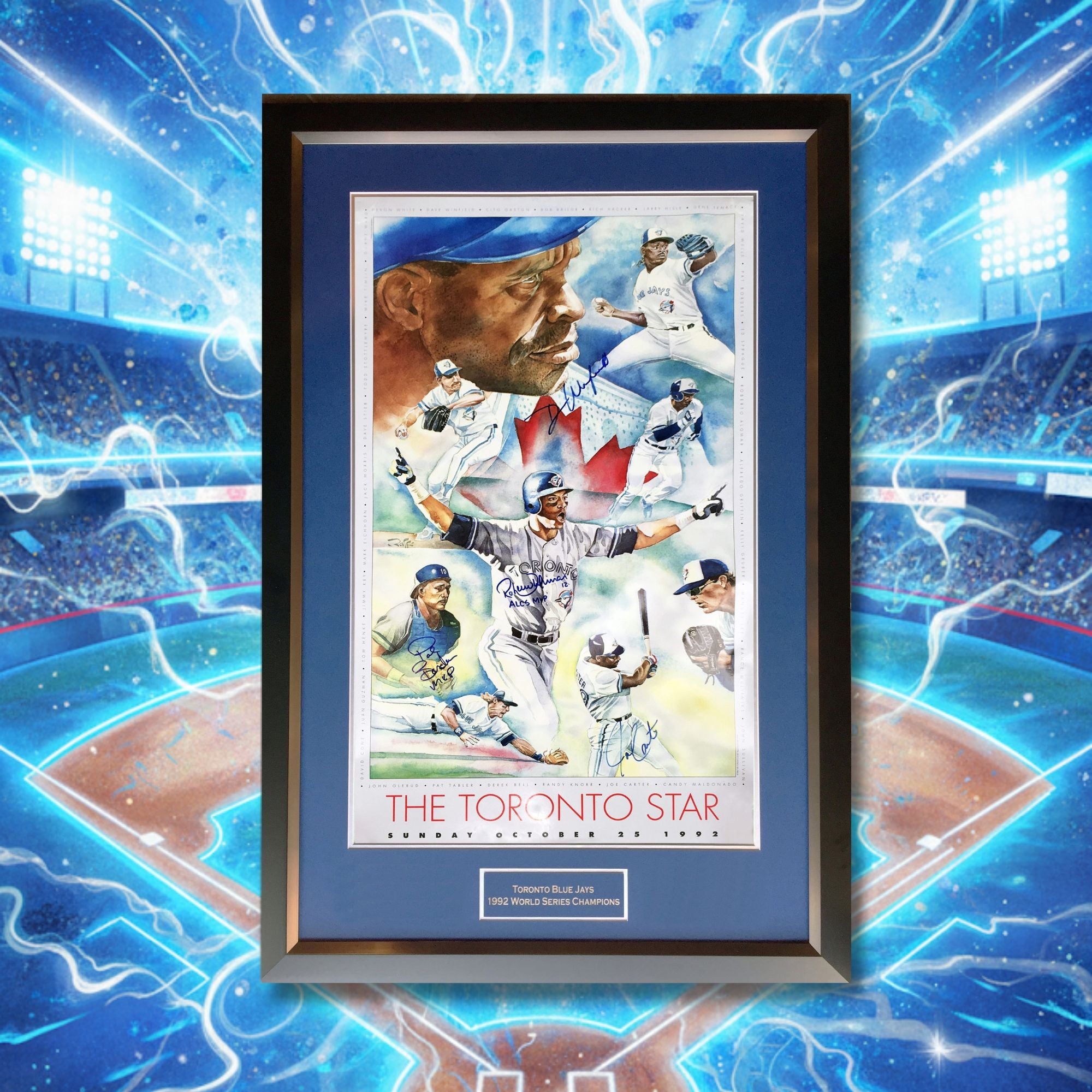 CARTER, BORDERS, ALOMAR & WINFIELD SIGNED POSTER – TORONTO 1992 WORLD SERIES CHAMPIONS COLLECTIBLE (41