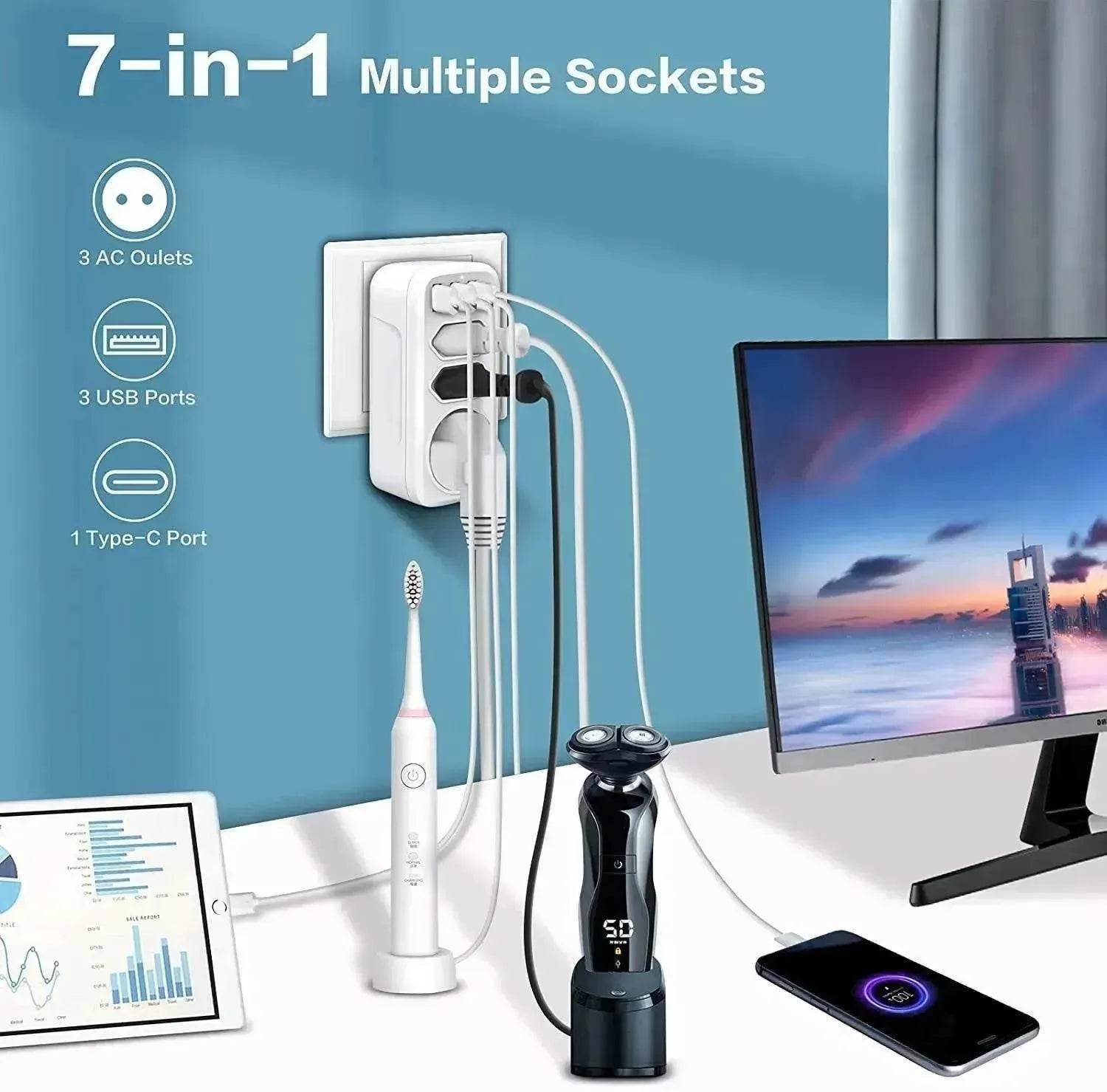 French  German Standard European  Wall Socket One-to-three Converter