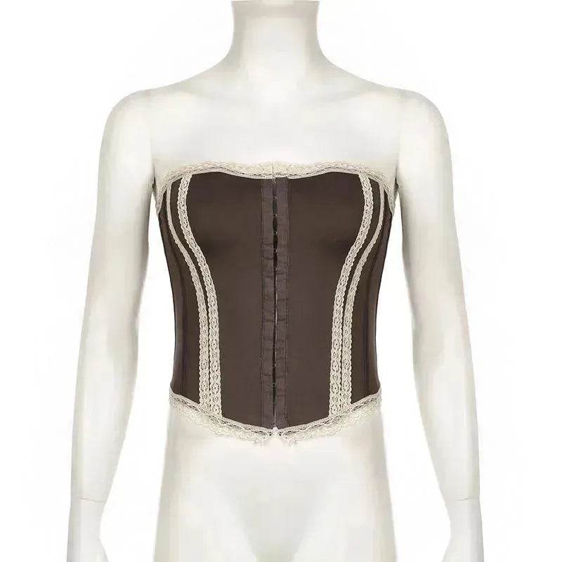 French Royal Style Lace Stitching Waist Girdle Tube Top Wild Vest Women
