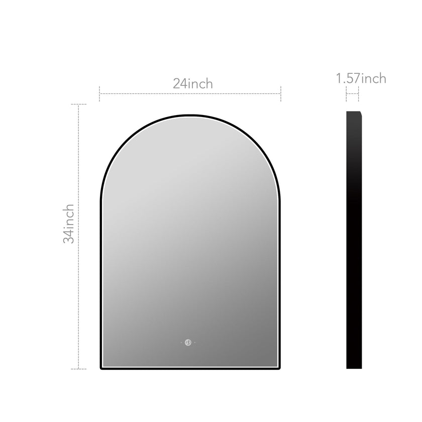 Front-lit Black Frame Arched LED Mirror with Motion Sensor, Anti-Fog