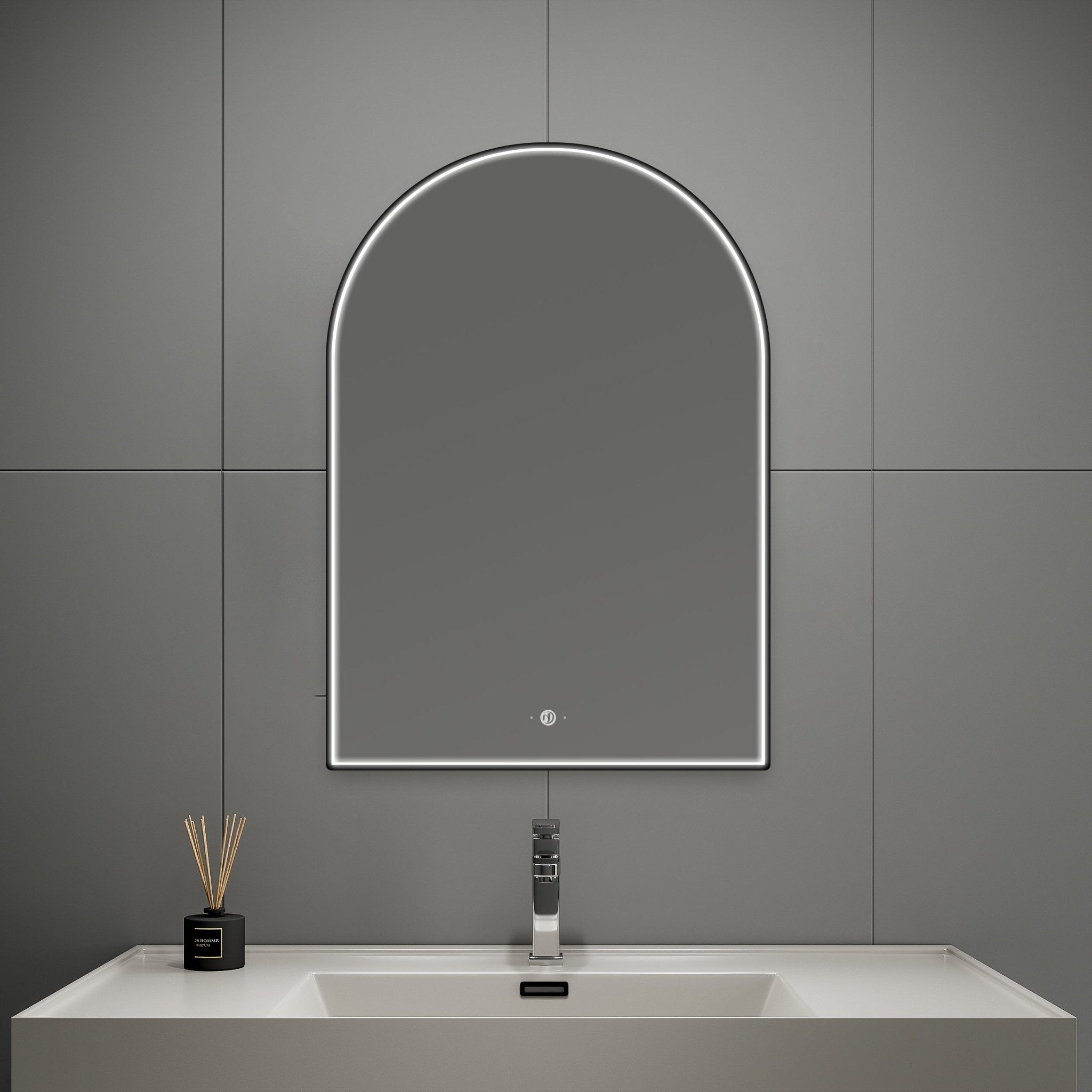 Front-lit Black Frame Arched LED Mirror with Motion Sensor, Anti-Fog
