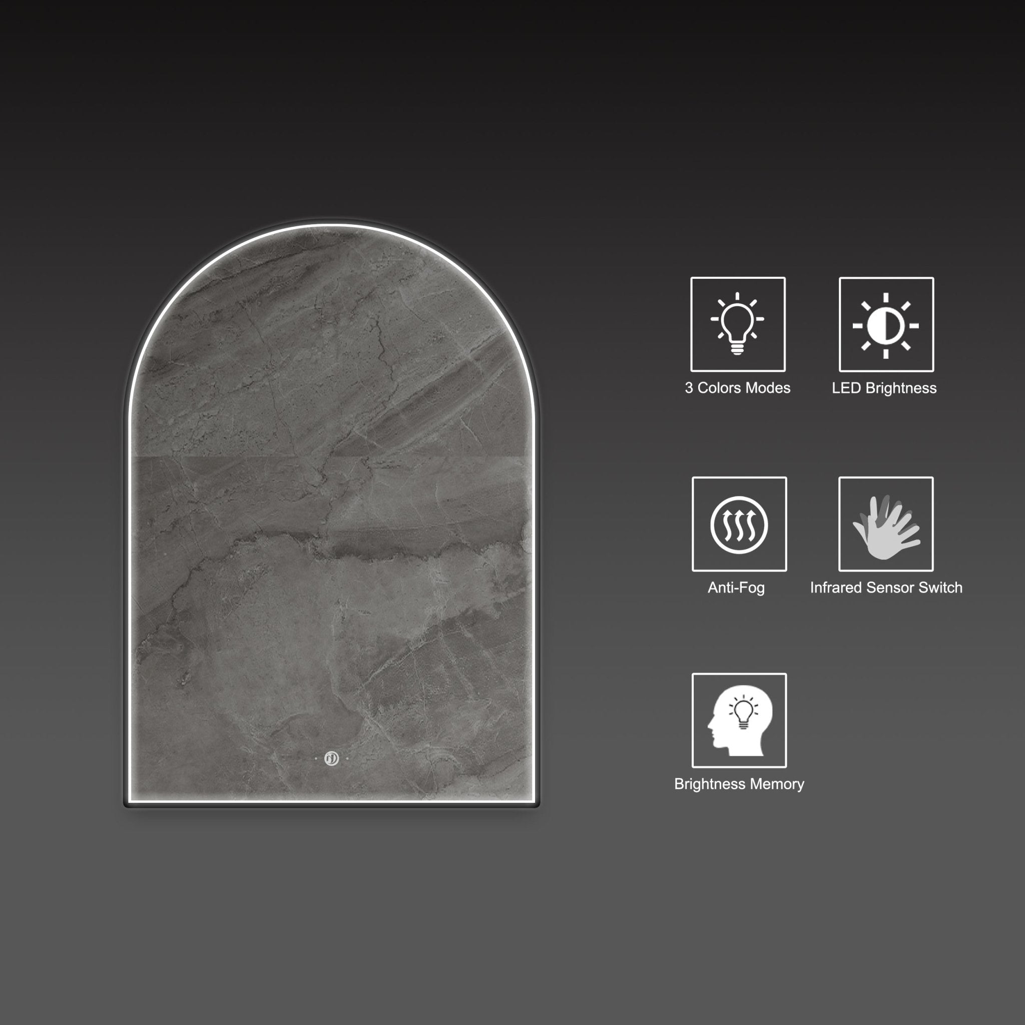 Front-lit Black Frame Arched LED Mirror with Motion Sensor, Anti-Fog