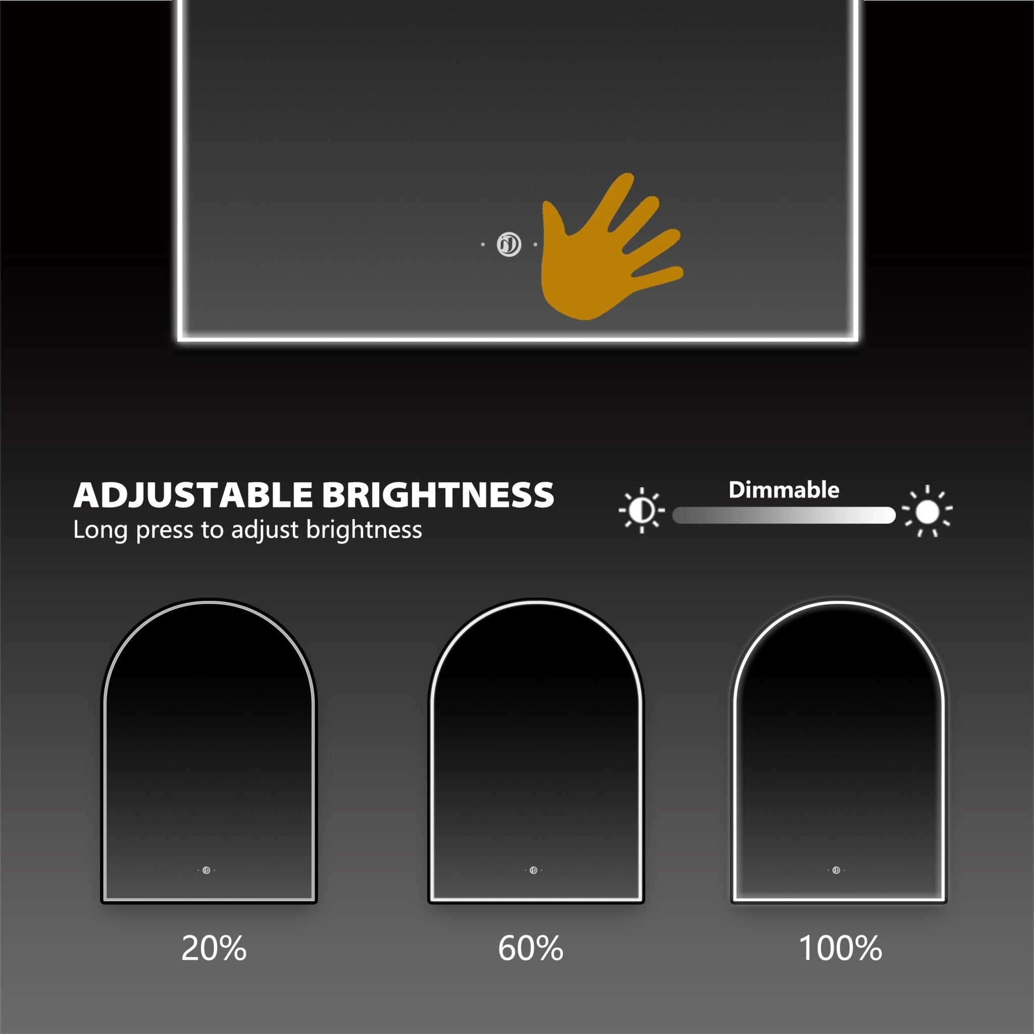 Front-lit Black Frame Arched LED Mirror with Motion Sensor, Anti-Fog