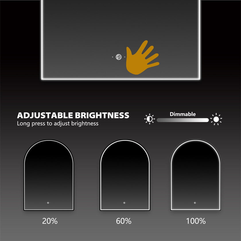 Front-lit Black Frame Arched LED Mirror with Motion Sensor, Anti-Fog