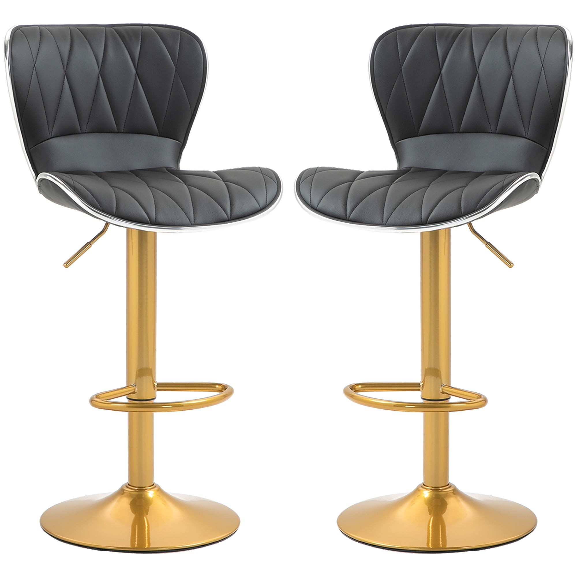 Maxi Counter Height Bar Stools Set of 2-Adjustable Height and Swivel Seat-Black/Gold