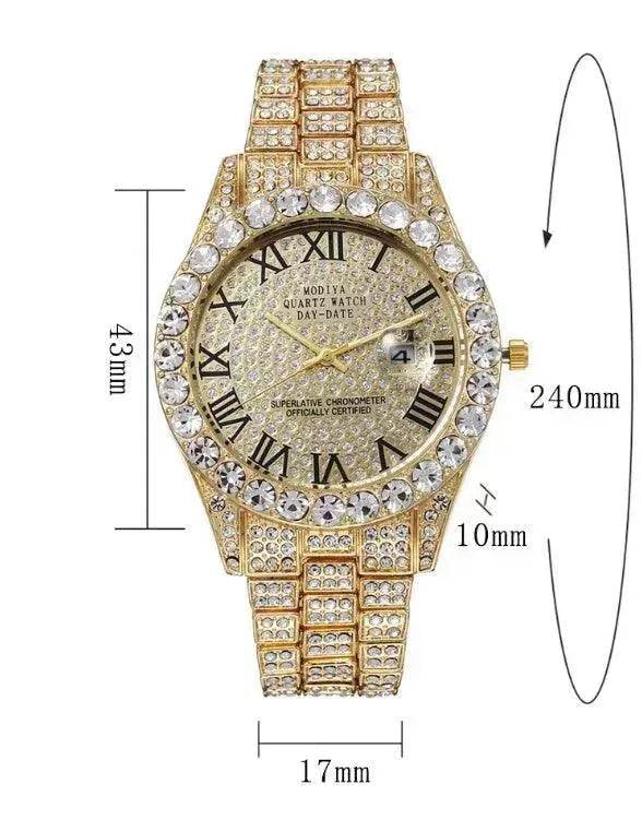 Full Diamond Surface Roman Scale Steel Watch Unisex Wrist Watch