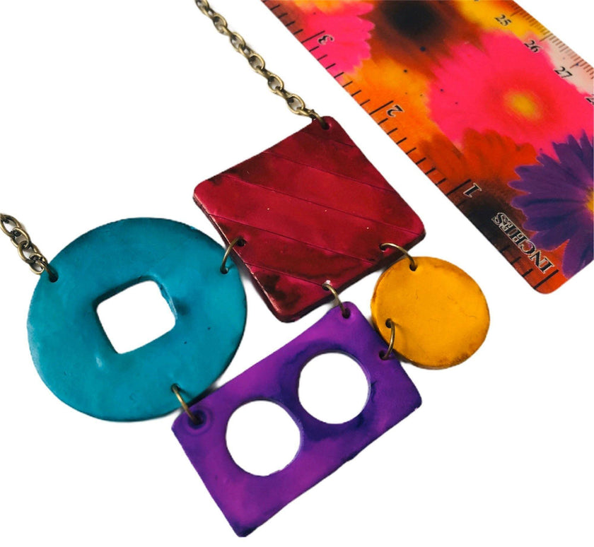 Funky Statement Necklace with Bold Colorful Geometric Style