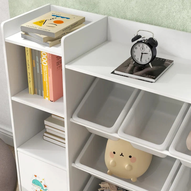 Qaba Kids Toy Organizers and Storage with 8 Removable Storage Bins and Bookshelf, White