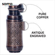 Pure Copper Jumbo Water Bottle (1300ML) | Black Antique Engraving | Handcrafted, Ayurvedic & Sustainable Hydration