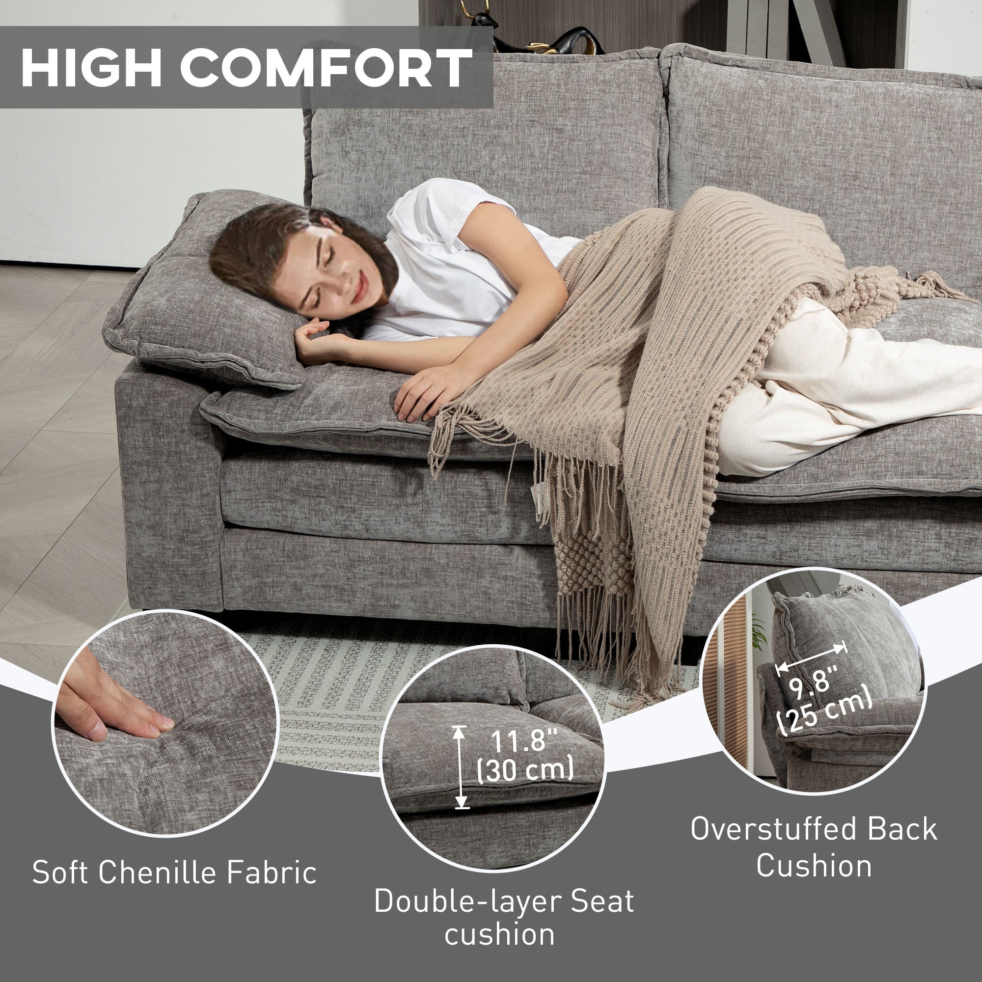 GABI Right Hand Facing Sectional with Chaise Lounge-Grey