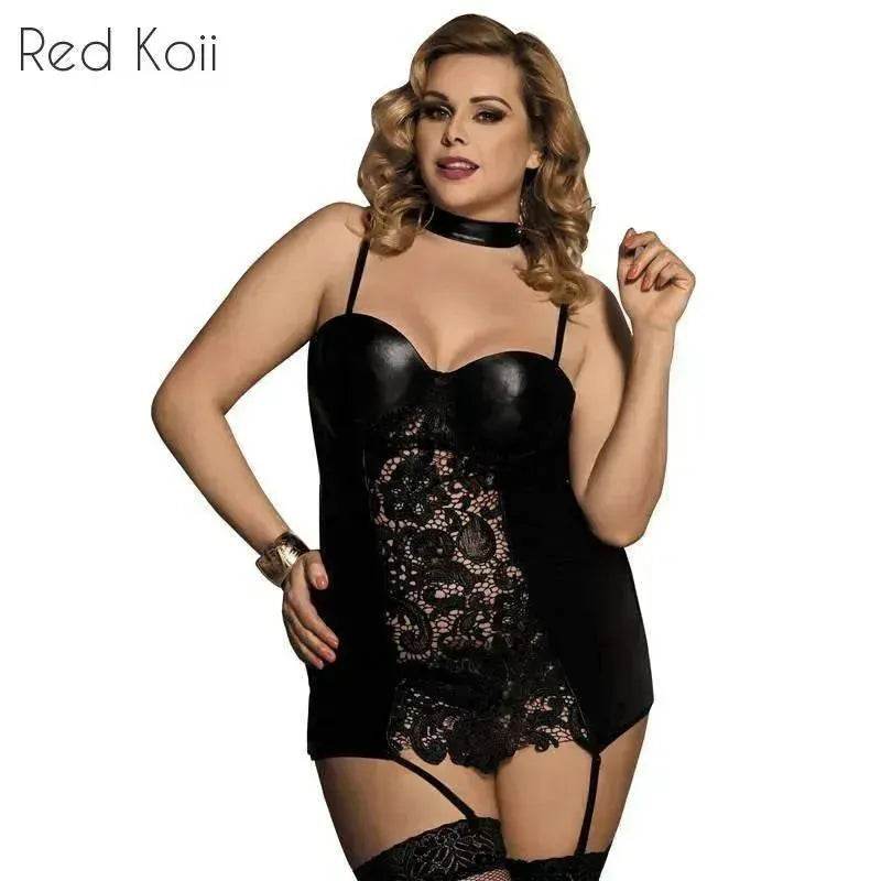 Gartered Lingerie Lace Faux Leather Lingerie