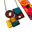 Geometric Statement Jewelry Set in Maroon, Mustard & Denim Blue