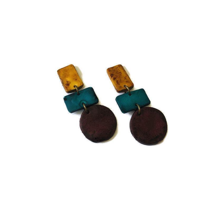 Geometric Statement Jewelry Set in Maroon, Mustard & Denim Blue