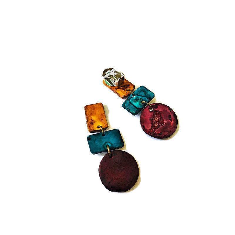 Geometric Statement Jewelry Set in Maroon, Mustard & Denim Blue