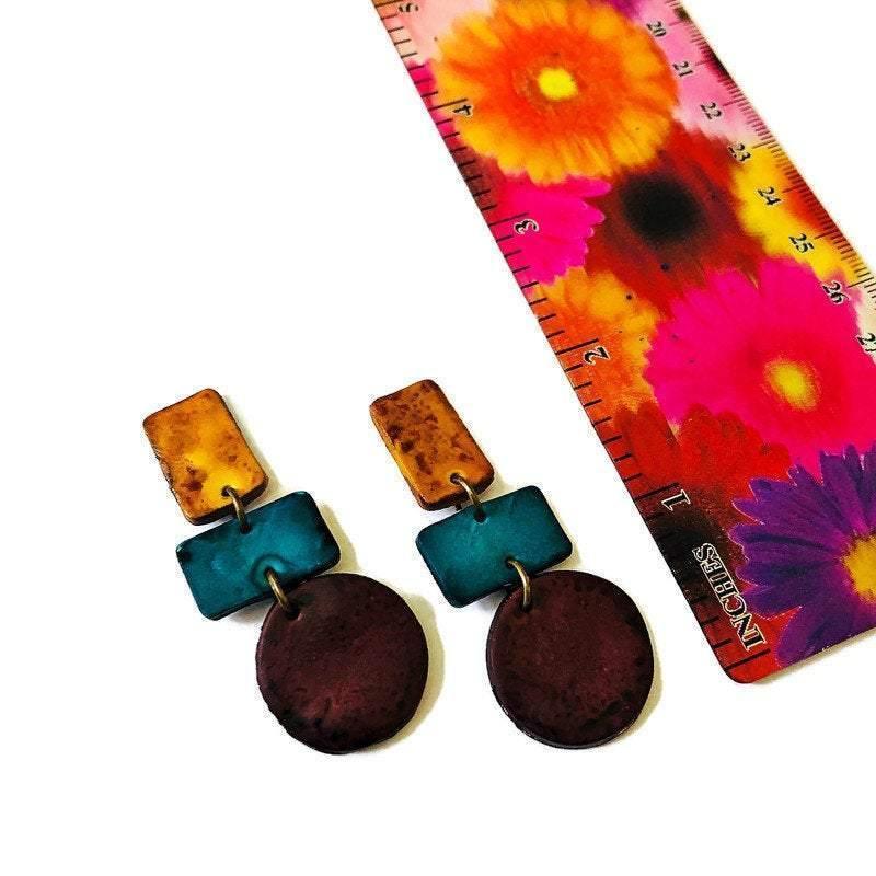 Geometric Statement Jewelry Set in Maroon, Mustard & Denim Blue